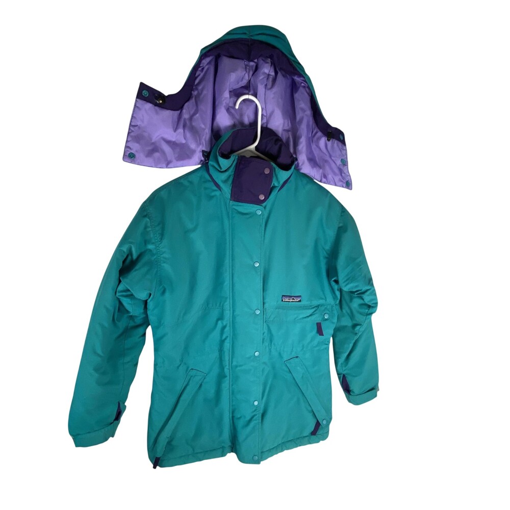 Vintage Patagonia Jacket Womens 8 Green Teal Hooded Insulated Ski Parka 90s
